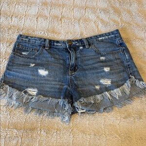 Free People Blue Distressed Jean Shorts